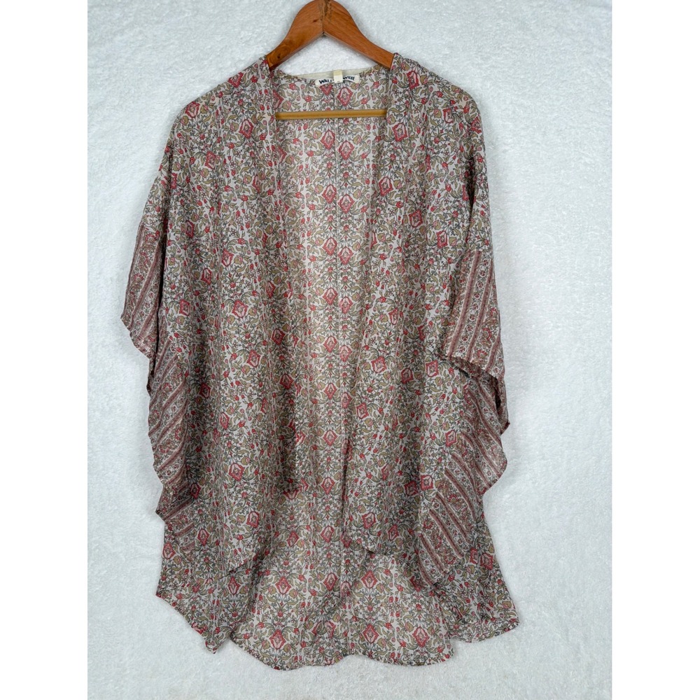 Wallflower Kimono Women XL Red Pink Floral Boho Open Front Lightweight Wrap